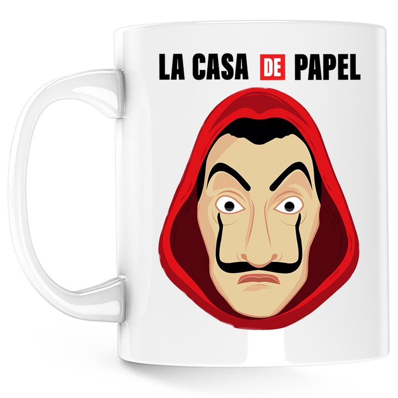 Casa si Gradina - Bucatarie si vesela - Cani si pahare - Cani si cesti - Cana La Casa de Papel Bella Ciao, alba, 330 ml - Infinity.ro
