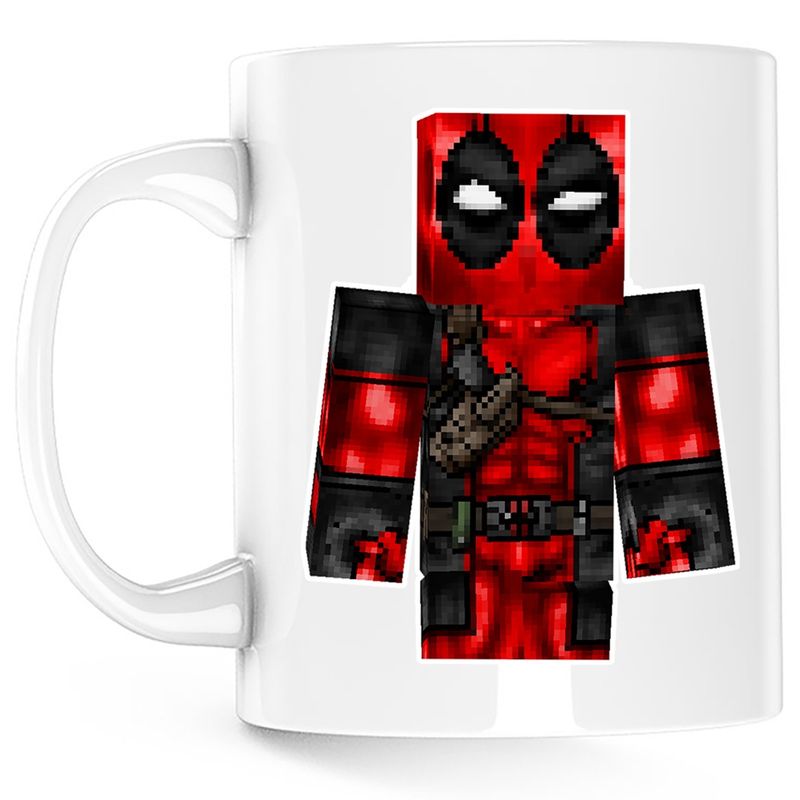 Casa si Gradina - Bucatarie si vesela - Cani si pahare - Cani si cesti - Cana Deadpool Minecraft Roblox Skin, alba, 330 ml - Infinity.ro