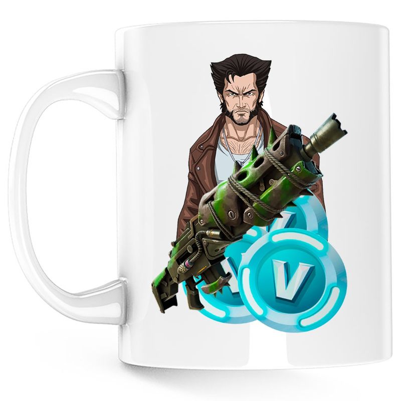 Casa si Gradina - Bucatarie si vesela - Cani si pahare - Cani si cesti - Cana Wolverine Logan Fortnite VBucks Epic Gun, alba, 330 ml - Infinity.ro