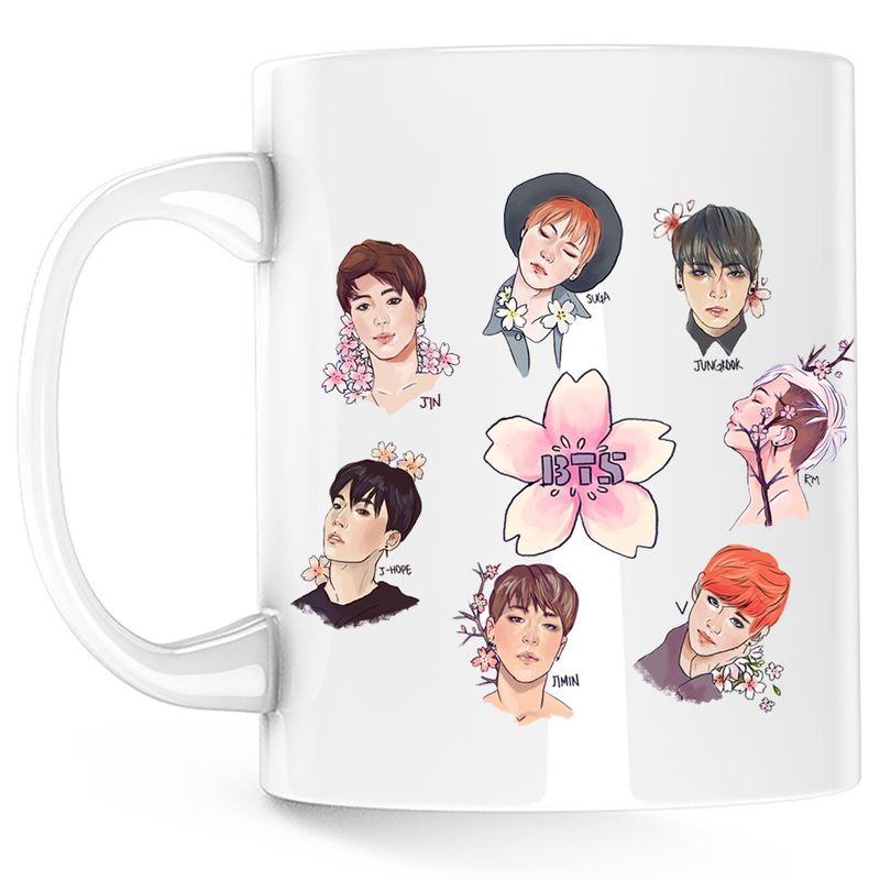 Casa si Gradina - Bucatarie si vesela - Cani si pahare - Cani si cesti - Cana BTS All Crew Gang Flower, alba, 330 ml - Infinity.ro
