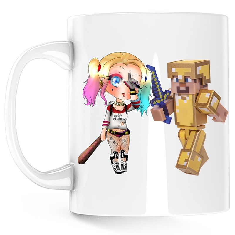 Casa si Gradina - Bucatarie si vesela - Cani si pahare - Cani si cesti - Cana Joker Harley Quinn Minecraft Gold Skin, alba, 330 ml - Infinity.ro