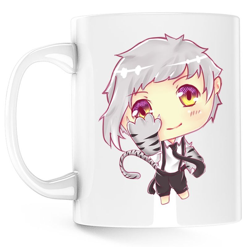 Casa si Gradina - Bucatarie si vesela - Cani si pahare - Cani si cesti - Cana Bungo Stray Dogs Atsushi Tiger Chibi Anime, alba, 330 ml - Infinity.ro
