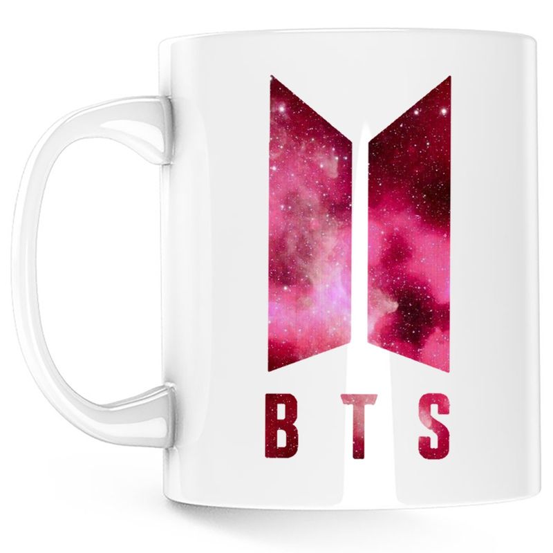 Casa si Gradina - Bucatarie si vesela - Cani si pahare - Cani si cesti - Cana BTS K-Pop Logo Space Galaxy, alba, 330 ml - Infinity.ro