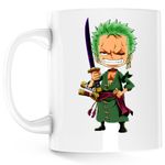 Casa si Gradina - Bucatarie si vesela - Cani si pahare - Cani si cesti - Cana Roronoa Zoro Chibi One Piece Bebe Samurai Ninja, alba, 330 ml - Infinity.ro