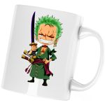 Casa si Gradina - Bucatarie si vesela - Cani si pahare - Cani si cesti - Cana Roronoa Zoro Chibi One Piece Bebe Samurai Ninja, alba, 330 ml - Infinity.ro