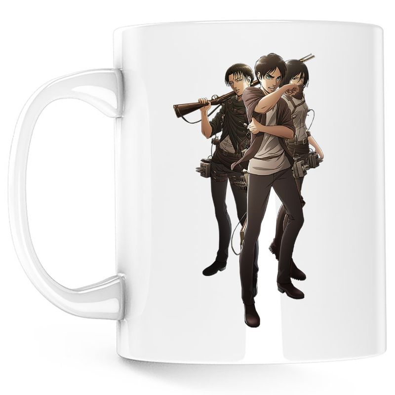 Casa si Gradina - Bucatarie si vesela - Cani si pahare - Cani si cesti - Cana Attack on Titan Eren Mikasa Levi Anime Manga, alba, 330 ml - Infinity.ro