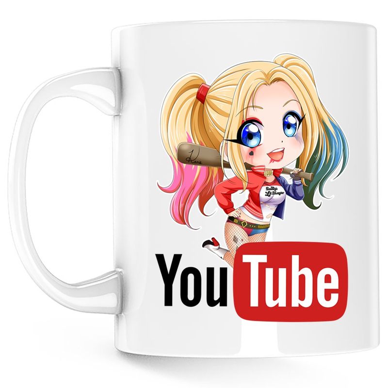 Casa si Gradina - Bucatarie si vesela - Cani si pahare - Cani si cesti - Cana Joker Harley Quinn Youtube Youtuber, alba, 330 ml - Infinity.ro