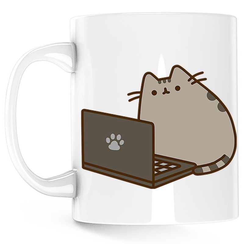 Casa si Gradina - Bucatarie si vesela - Cani si pahare - Cani si cesti - Cana Pusheen Cat Laptop Meow Pisica Pussy Cute, alba, 330 ml - Infinity.ro