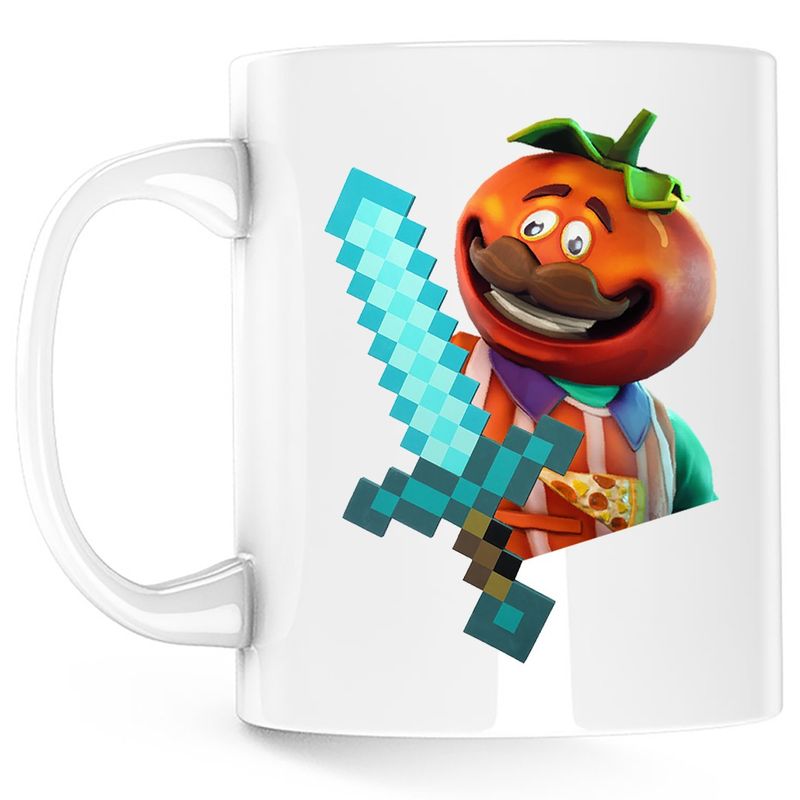 Casa si Gradina - Bucatarie si vesela - Cani si pahare - Cani si cesti - Cana Tomato Fortnite Minecraft Diamond Sword, alba, 330 ml - Infinity.ro