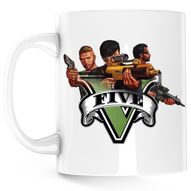 Casa si Gradina - Bucatarie si vesela - Cani si pahare - Cani si cesti - Cana GTA5 Five Emblem, alba, 330 ml - Infinity.ro