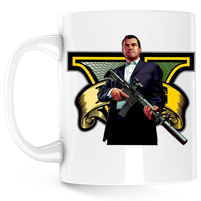 Casa si Gradina - Bucatarie si vesela - Cani si pahare - Cani si cesti - Cana Michael GTA5 Grand Theft Auto, alba, 330 ml - Infinity.ro