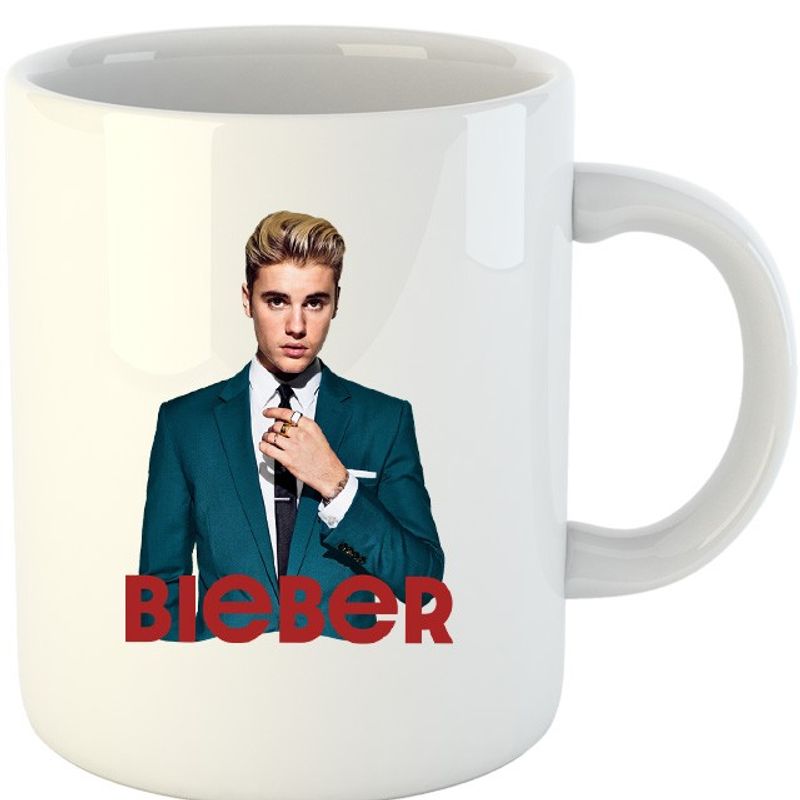 Casa si Gradina - Bucatarie si vesela - Cani si pahare - Cani si cesti - Cana Justin Bieber Classy Suit Gentleman Artist, alba,  330 ml - Infinity.ro