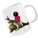 Casa si Gradina - Bucatarie si vesela - Cani si pahare - Cani si cesti - Cana Shrek Squid Game Donkey Manipulate Scared Funny, alba,  330 ml - Infinity.ro