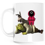 Casa si Gradina - Bucatarie si vesela - Cani si pahare - Cani si cesti - Cana Shrek Squid Game Donkey Manipulate Scared Funny, alba,  330 ml - Infinity.ro