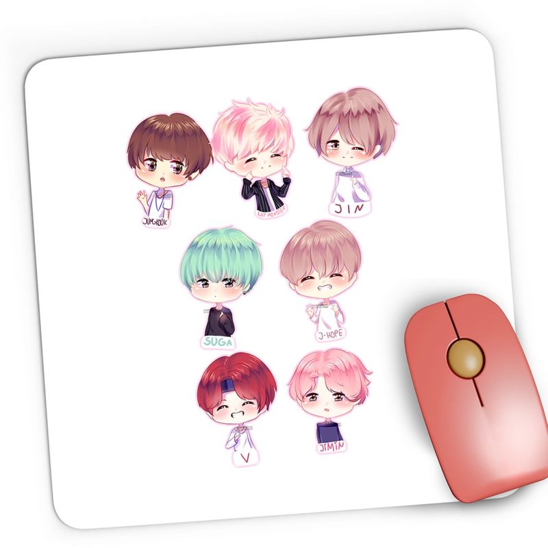 PC, gaming si accesorii - Periferice PC - Mousepad - Mousepad Gaming BTS Kpop Anime Chibi Manga, 21x19 cm - Infinity.ro