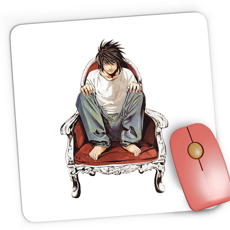 PC, gaming si accesorii - Periferice PC - Mousepad - Mousepad Gaming Death Note L Detectiv Student Scaun Anime, 21x19 cm - Infinity.ro