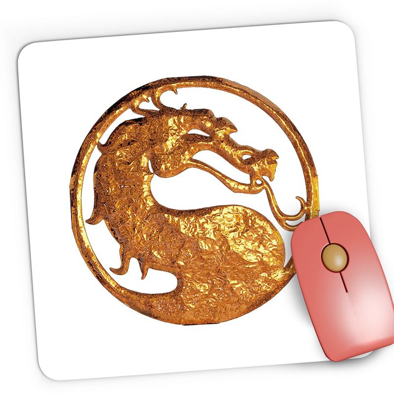 PC, gaming si accesorii - Periferice PC - Mousepad - Mousepad Gaming Mortal Kombat Emblem Maestru Dragon Gold, 21x19 cm - Infinity.ro