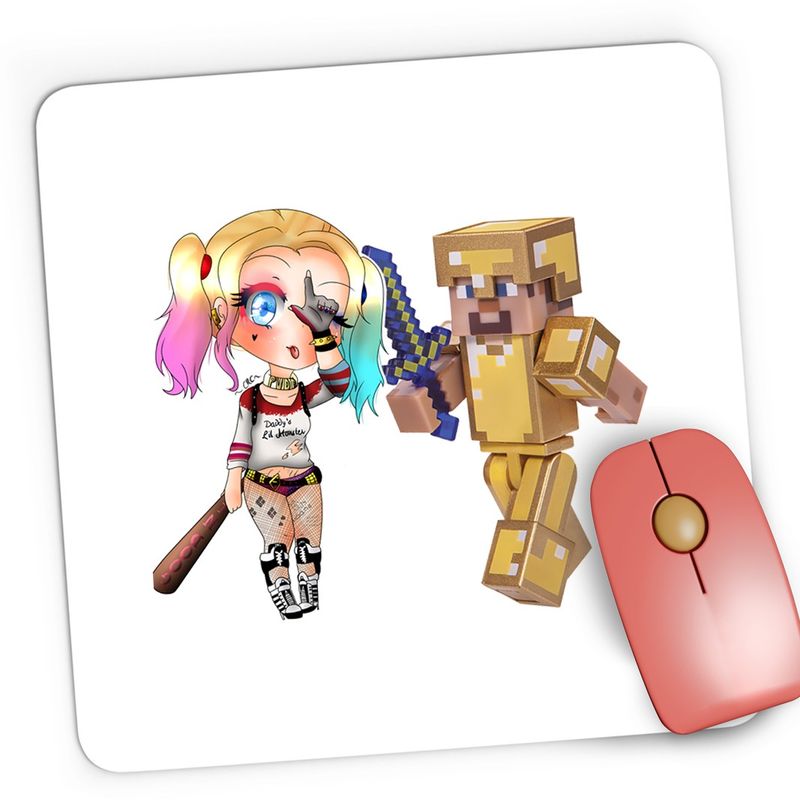 PC, gaming si accesorii - Periferice PC - Mousepad - Mousepad Gaming Joker Harley Quinn Minecraft Gold Skin, 21x19 cm - Infinity.ro