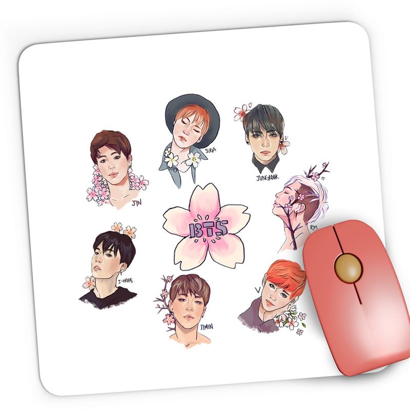PC, gaming si accesorii - Periferice PC - Mousepad - Mousepad Gaming BTS All Crew Gang Flower, 21x19 cm - Infinity.ro