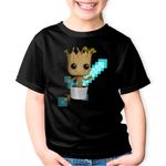 Fashion, accesorii si bijuterii - Copii - Imbracaminte copii - Tricouri copii - Tricou copii Baby Groot Minecraft Diamond Sword Bebe, negru, XS Copii - Infinity.ro