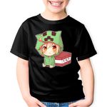 Fashion, accesorii si bijuterii - Copii - Imbracaminte copii - Tricouri copii - Tricou copii Minecraft Anime Creeper, negru, XS Copii - Infinity.ro
