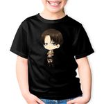 Fashion, accesorii si bijuterii - Copii - Imbracaminte copii - Tricouri copii - Tricou copii Attack on Titan  Captain Levi Ackerman AOT Anime, negru, XS Copii - Infinity.ro