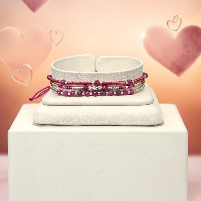 Fashion, accesorii si bijuterii - Femei - Bijuterii femei - Bratari femei - Bratara handmade cu rubin fatetat, margele Miyuki si argint| Eleganta in 3 straturi - Infinity.ro
