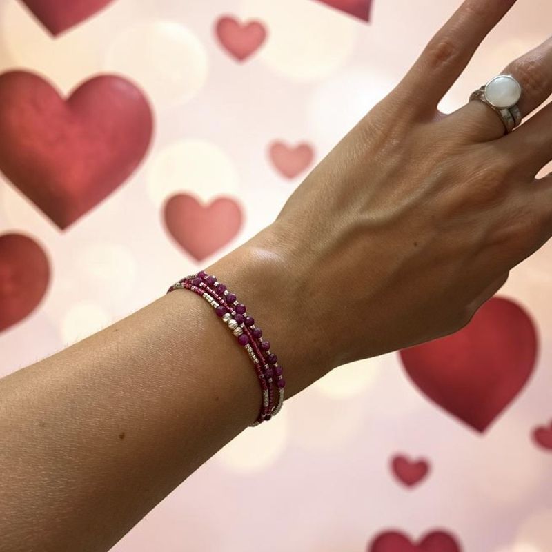 Fashion, accesorii si bijuterii - Femei - Bijuterii femei - Bratari femei - Bratara handmade cu rubin fatetat, margele Miyuki si argint| Eleganta in 3 straturi - Infinity.ro