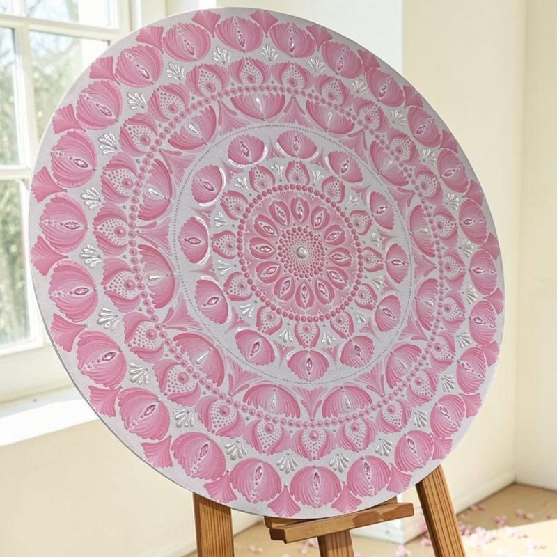 Casa si Gradina - Decoratiuni - Tablouri - Pentru fetita din tine- Tablou Mandala pictat manual in nuante de roz, 60 cm - Infinity.ro