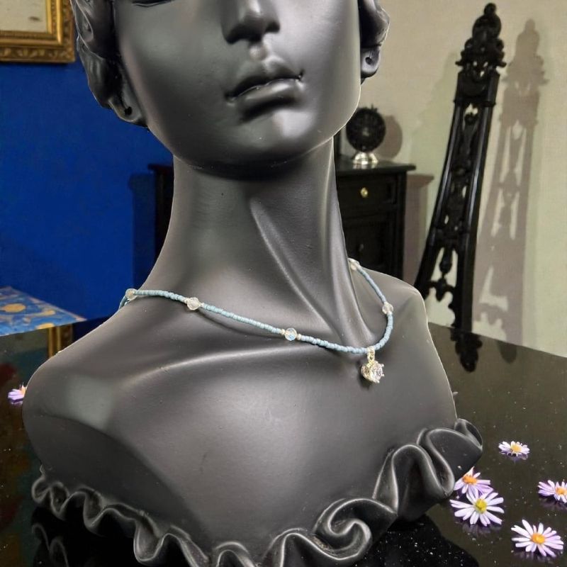 Fashion, accesorii si bijuterii - Femei - Bijuterii femei - Coliere femei - Colier elegant AVA din margele miyuki cu labradorit, pandantiv din argint, inchidere ajustabila - Infinity.ro