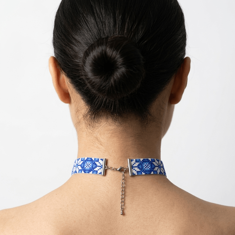 Fashion, accesorii si bijuterii - Femei - Bijuterii femei - Coliere femei - Choker lat impletit manual cu margele Miyuki cu model traditional romanesc, Romanita - Infinity.ro