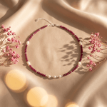 Fashion, accesorii si bijuterii - Femei - Bijuterii femei - Coliere femei - NOU! Colier choker Kiara din cristale de rubin si perle de cultura cu argint 925 - Infinity.ro