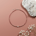 Fashion, accesorii si bijuterii - Femei - Bijuterii femei - Coliere femei - NOU! Colier elegant Ellis din rodonit si rodocrozit cu perla de cultura si accesorii din argint 925 - Infinity.ro