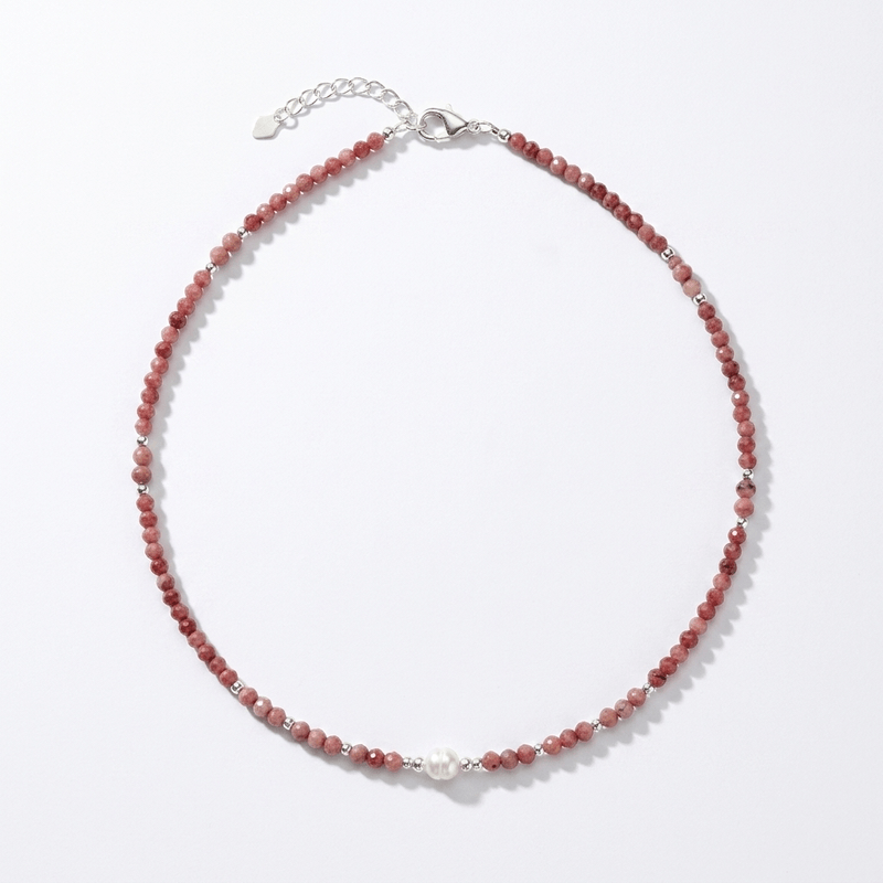 Fashion, accesorii si bijuterii - Femei - Bijuterii femei - Coliere femei - NOU! Colier elegant Ellis din rodonit si rodocrozit cu perla de cultura si accesorii din argint 925 - Infinity.ro