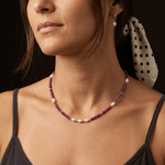 Fashion, accesorii si bijuterii - Femei - Bijuterii femei - Coliere femei - NOU! Colier choker Kiara din cristale de rubin si perle de cultura cu argint 925 - Infinity.ro