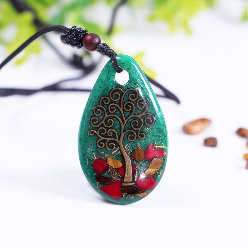 Fashion, accesorii si bijuterii - Femei - Bijuterii femei - Pandantive femei - Pandantiv orgonic luminos Darsh, cu Copacul Vietii cu Ochi de Tigru, Coral Rosu - Infinity.ro