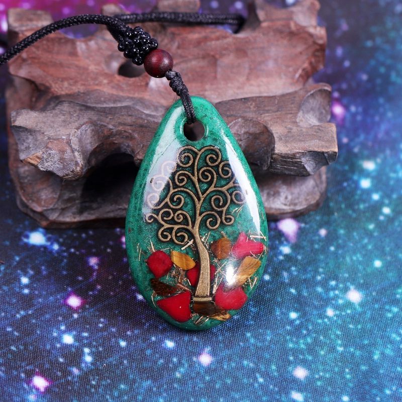 Fashion, accesorii si bijuterii - Femei - Bijuterii femei - Pandantive femei - Pandantiv orgonic luminos Darsh, cu Copacul Vietii cu Ochi de Tigru, Coral Rosu - Infinity.ro