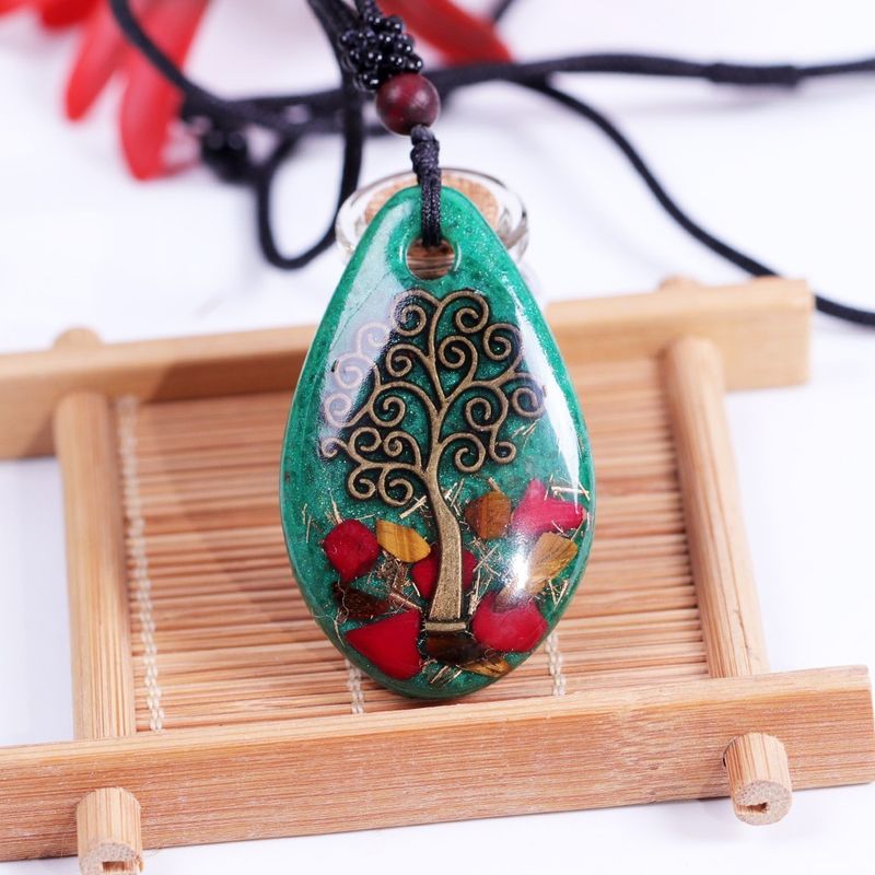 Fashion, accesorii si bijuterii - Femei - Bijuterii femei - Pandantive femei - Pandantiv orgonic luminos Darsh, cu Copacul Vietii cu Ochi de Tigru, Coral Rosu - Infinity.ro