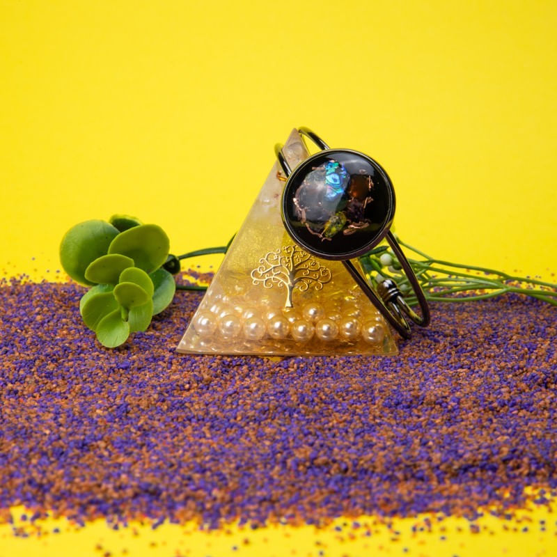 Fashion, accesorii si bijuterii - Femei - Bijuterii femei - Bratari femei - Bratara Orgonica SALENA cu Ametist, Citrin, Aventurina Verde, Agata Rosie, Scoica si Fasii de Cupru, 6 cm - Infinity.ro