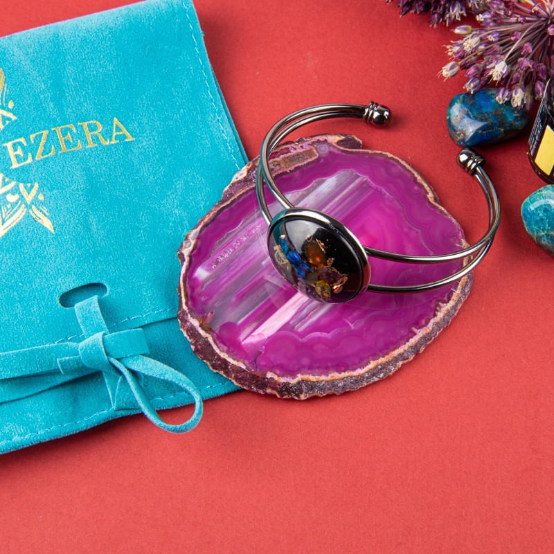 Fashion, accesorii si bijuterii - Femei - Bijuterii femei - Bratari femei - Bratara Orgonica SALENA cu Ametist, Citrin, Aventurina Verde, Agata Rosie, Scoica si Fasii de Cupru, 6 cm - Infinity.ro