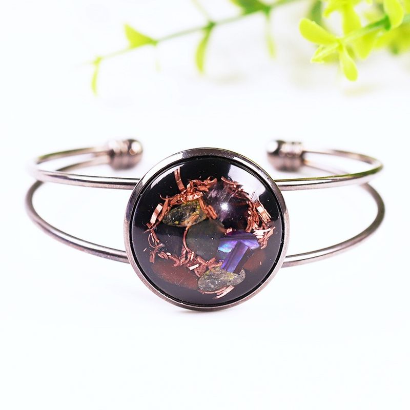 Fashion, accesorii si bijuterii - Femei - Bijuterii femei - Bratari femei - Bratara Orgonica SALENA cu Ametist, Citrin, Aventurina Verde, Agata Rosie, Scoica si Fasii de Cupru, 6 cm - Infinity.ro