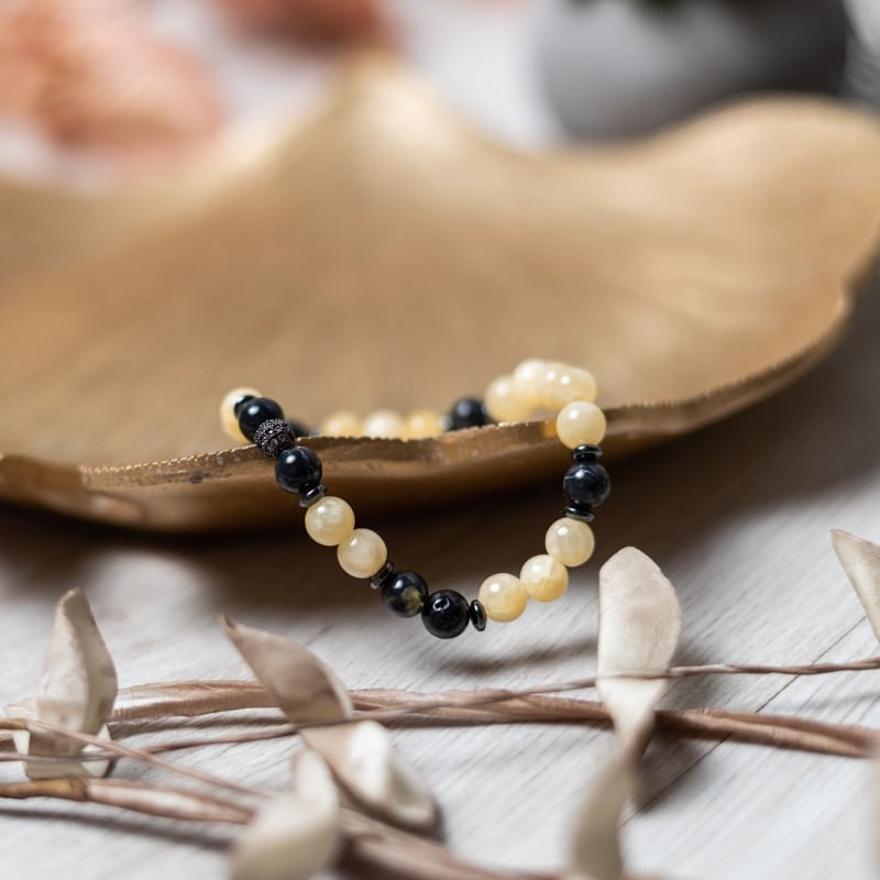 Fashion, accesorii si bijuterii - Femei - Bijuterii femei - Bratari femei - Bratara handmade din pietre semipretioase pentru femei cu Jad Galben si Shell Turquoise Negru, sfere de 6mm - Infinity.ro