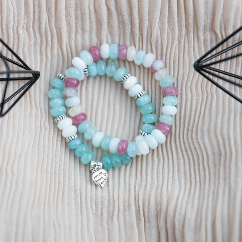 Fashion, accesorii si bijuterii - Femei - Bijuterii femei - Bratari femei - Set Dalia bratari handmade dama din Pietre Naturale Morganit cu charm Inima - Infinity.ro