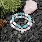 Fashion, accesorii si bijuterii - Femei - Bijuterii femei - Bratari femei - Set Dalia bratari handmade dama din Pietre Naturale Morganit cu charm Inima - Infinity.ro
