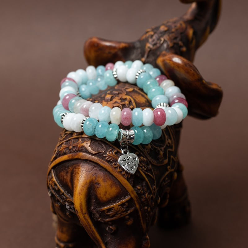 Fashion, accesorii si bijuterii - Femei - Bijuterii femei - Bratari femei - Set Dalia bratari handmade dama din Pietre Naturale Morganit cu charm Inima - Infinity.ro