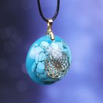 Fashion, accesorii si bijuterii - Femei - Bijuterii femei - Pandantive femei - Pandantiv Orgonic SHANTE din Pietre Turcoaz, cu Simbol Floarea Vietii, 3.6 cm - Infinity.ro