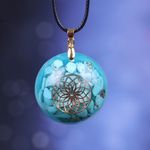 Fashion, accesorii si bijuterii - Femei - Bijuterii femei - Pandantive femei - Pandantiv Orgonic SHANTE din Pietre Turcoaz, cu Simbol Floarea Vietii, 3.6 cm - Infinity.ro