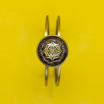 Fashion, accesorii si bijuterii - Femei - Bijuterii femei - Bratari femei - Bratara orgonica ASHIA din alama galvanizata in bronz antic, foite Cupru si Ametist si Sri Yantra, 6.2 cm - Infinity.ro