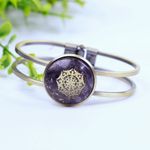Fashion, accesorii si bijuterii - Femei - Bijuterii femei - Bratari femei - Bratara orgonica ASHIA din alama galvanizata in bronz antic, foite Cupru si Ametist si Sri Yantra, 6.2 cm - Infinity.ro