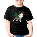 Fashion, accesorii si bijuterii - Copii - Imbracaminte copii - Tricouri copii - Tricou copii Captain Levi Attack on TItan AOT Anime Manga, negru, XS Copii - Infinity.ro